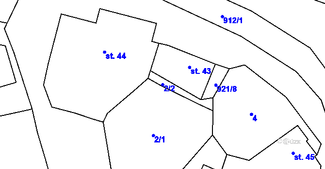 Parcela st. 2/2 v KÚ Třebohostice u Škvorce, Katastrální mapa