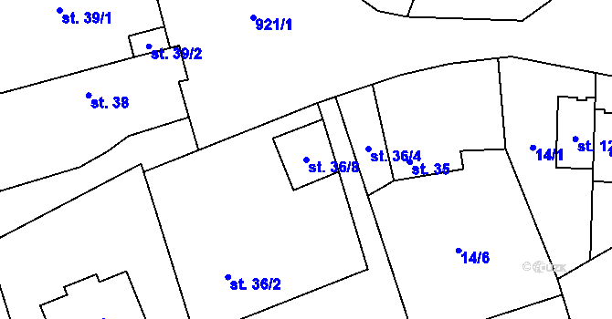 Parcela st. 36/8 v KÚ Třebohostice u Škvorce, Katastrální mapa