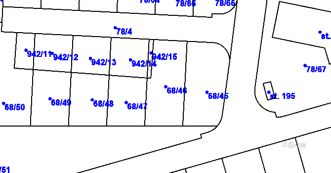Parcela st. 68/46 v KÚ Třebohostice u Škvorce, Katastrální mapa