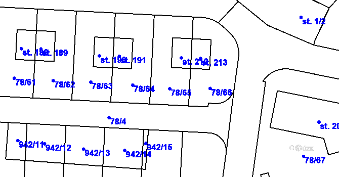 Parcela st. 78/65 v KÚ Třebohostice u Škvorce, Katastrální mapa