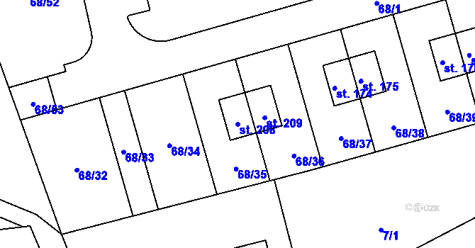 Parcela st. 208 v KÚ Třebohostice u Škvorce, Katastrální mapa