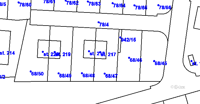 Parcela st. 217 v KÚ Třebohostice u Škvorce, Katastrální mapa