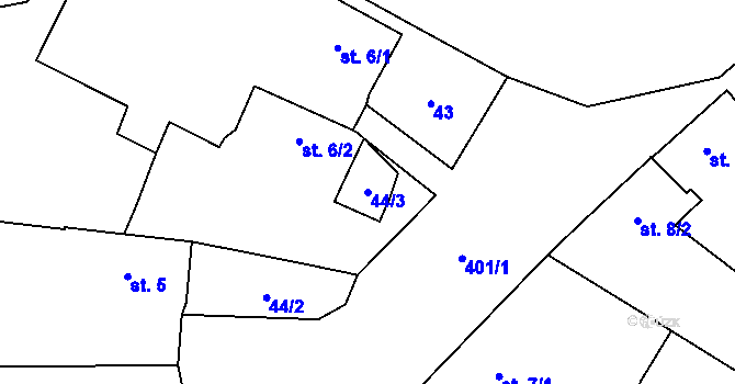 Parcela st. 44/3 v KÚ Pacelice, Katastrální mapa