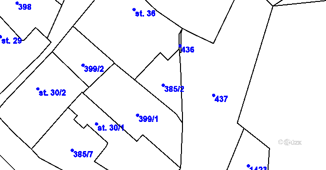 Parcela st. 385/2 v KÚ Pacelice, Katastrální mapa