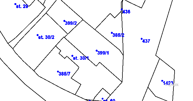 Parcela st. 399/1 v KÚ Pacelice, Katastrální mapa