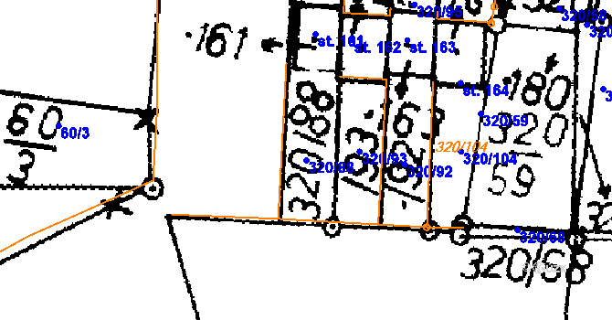 Parcela st. 320/88 v KÚ Škvořetice, Katastrální mapa