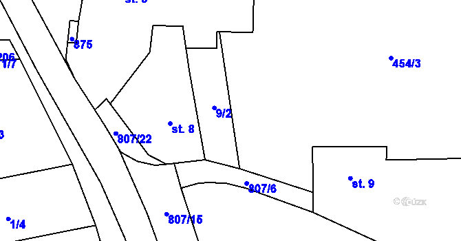 Parcela st. 9/1 v KÚ Škvořetice, Katastrální mapa