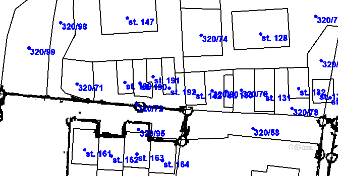 Parcela st. 192 v KÚ Škvořetice, Katastrální mapa