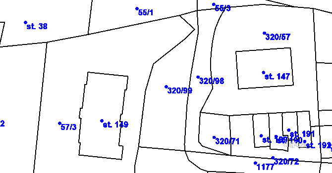 Parcela st. 320/99 v KÚ Škvořetice, Katastrální mapa