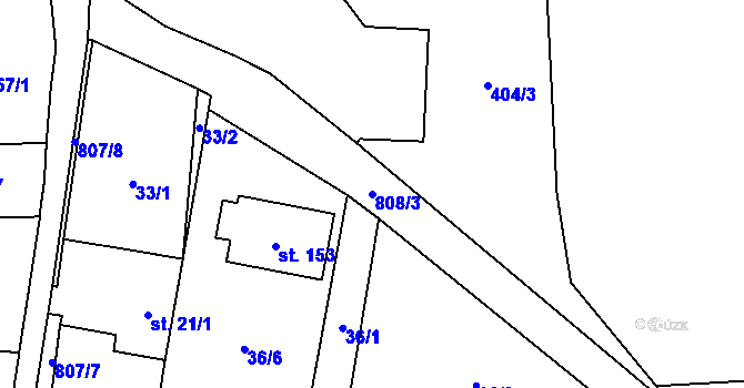 Parcela st. 808/3 v KÚ Škvořetice, Katastrální mapa
