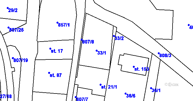 Parcela st. 33/1 v KÚ Škvořetice, Katastrální mapa