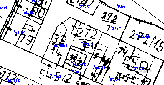 Parcela st. 272/3 v KÚ Šlapanice v Čechách, Katastrální mapa