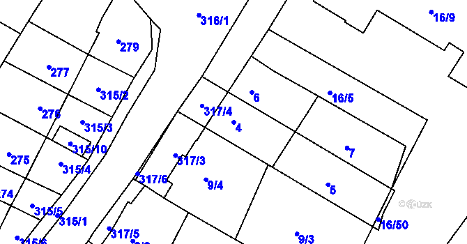 Parcela st. 4 v KÚ Šlapanice u Brna, Katastrální mapa