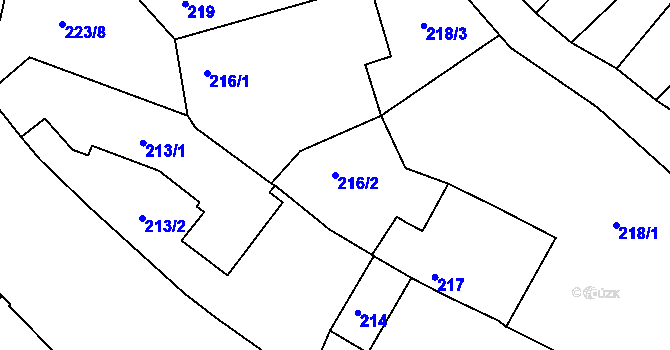 Parcela st. 216/2 v KÚ Šlapanice u Brna, Katastrální mapa