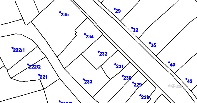 Parcela st. 232 v KÚ Šlapanice u Brna, Katastrální mapa
