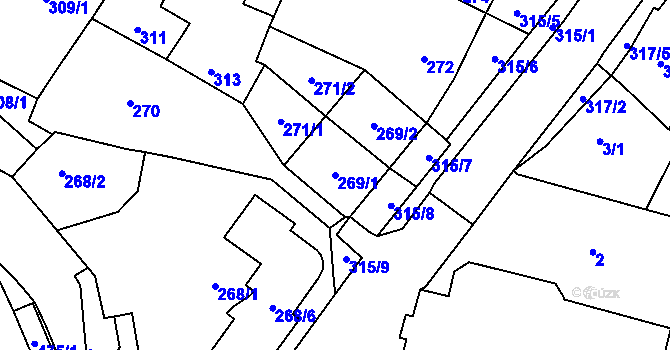 Parcela st. 269/1 v KÚ Šlapanice u Brna, Katastrální mapa