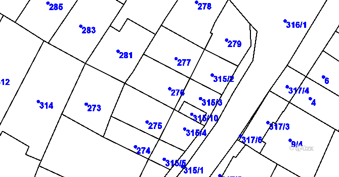Parcela st. 276 v KÚ Šlapanice u Brna, Katastrální mapa