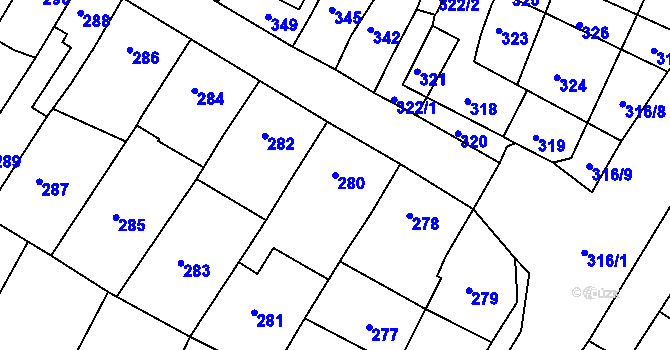 Parcela st. 280 v KÚ Šlapanice u Brna, Katastrální mapa