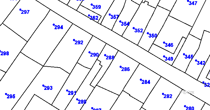 Parcela st. 288 v KÚ Šlapanice u Brna, Katastrální mapa