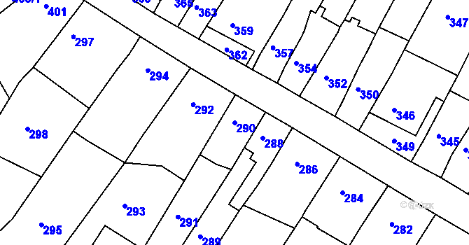 Parcela st. 290 v KÚ Šlapanice u Brna, Katastrální mapa