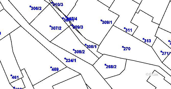 Parcela st. 308/1 v KÚ Šlapanice u Brna, Katastrální mapa