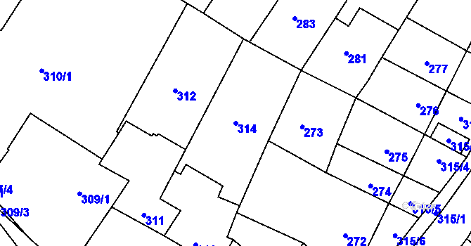 Parcela st. 314 v KÚ Šlapanice u Brna, Katastrální mapa