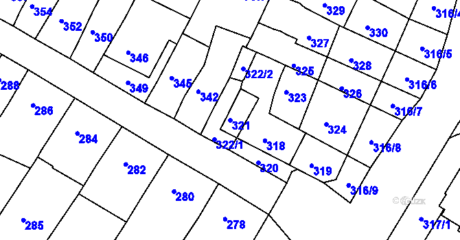 Parcela st. 321 v KÚ Šlapanice u Brna, Katastrální mapa