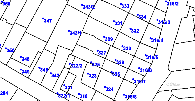 Parcela st. 327 v KÚ Šlapanice u Brna, Katastrální mapa