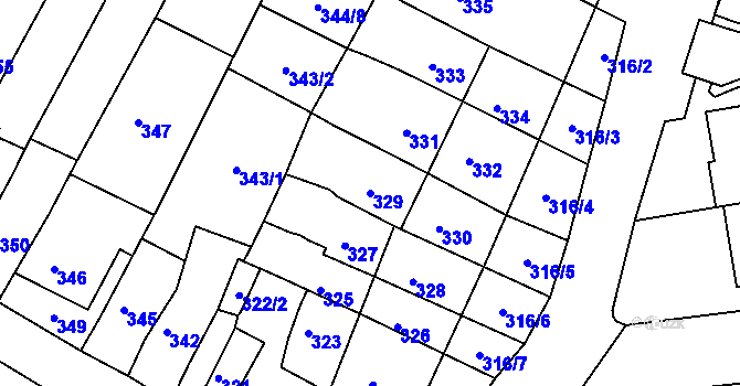 Parcela st. 329 v KÚ Šlapanice u Brna, Katastrální mapa