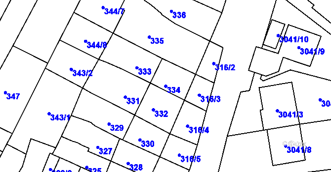 Parcela st. 334 v KÚ Šlapanice u Brna, Katastrální mapa