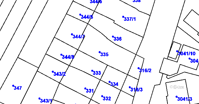 Parcela st. 335 v KÚ Šlapanice u Brna, Katastrální mapa