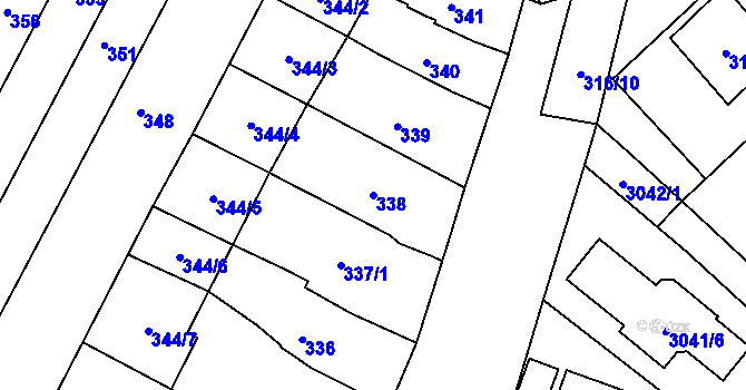 Parcela st. 338 v KÚ Šlapanice u Brna, Katastrální mapa
