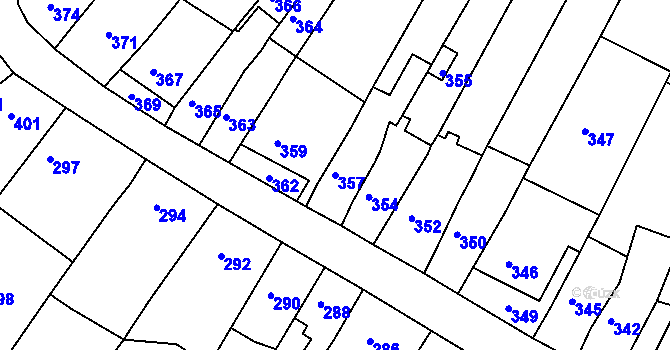 Parcela st. 357 v KÚ Šlapanice u Brna, Katastrální mapa