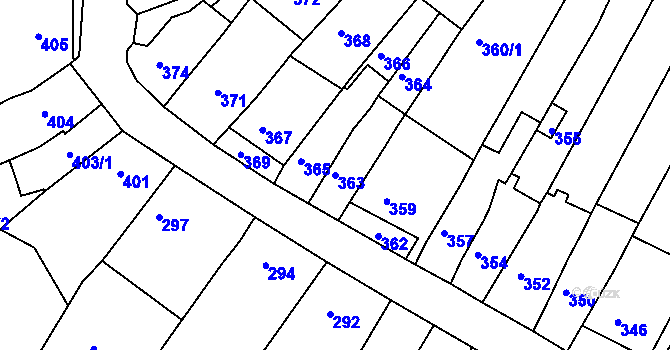 Parcela st. 363 v KÚ Šlapanice u Brna, Katastrální mapa
