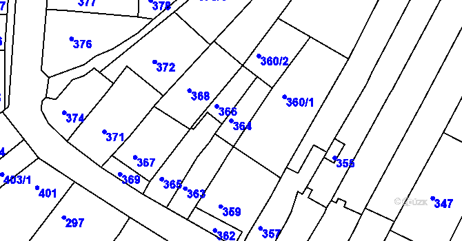 Parcela st. 364 v KÚ Šlapanice u Brna, Katastrální mapa