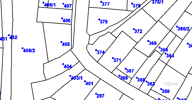 Parcela st. 374 v KÚ Šlapanice u Brna, Katastrální mapa