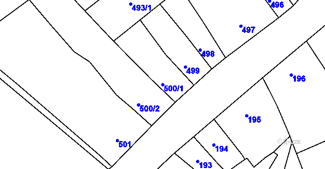 Parcela st. 500/1 v KÚ Šlapanice u Brna, Katastrální mapa