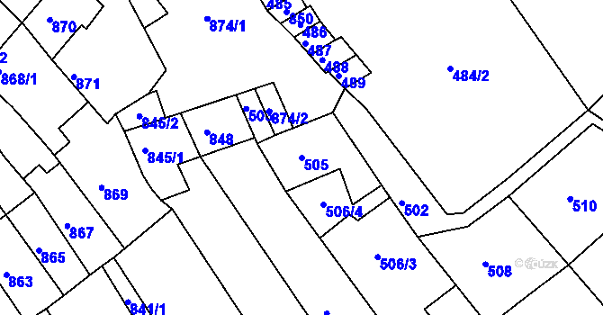 Parcela st. 505 v KÚ Šlapanice u Brna, Katastrální mapa