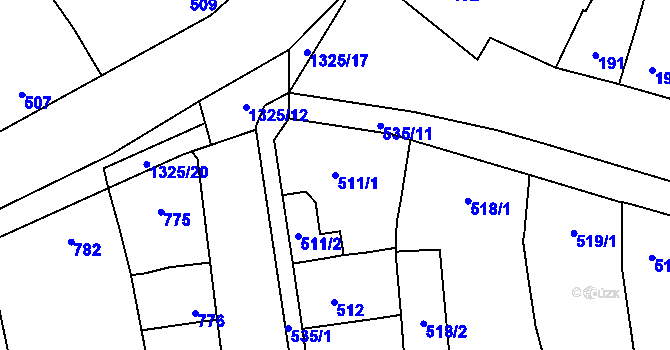 Parcela st. 511/1 v KÚ Šlapanice u Brna, Katastrální mapa