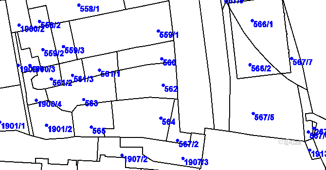 Parcela st. 562 v KÚ Šlapanice u Brna, Katastrální mapa