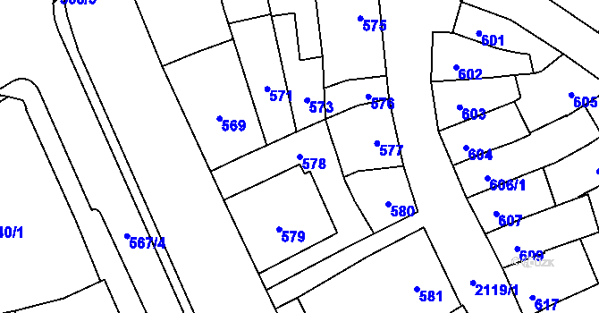 Parcela st. 578 v KÚ Šlapanice u Brna, Katastrální mapa
