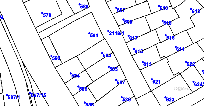 Parcela st. 583 v KÚ Šlapanice u Brna, Katastrální mapa