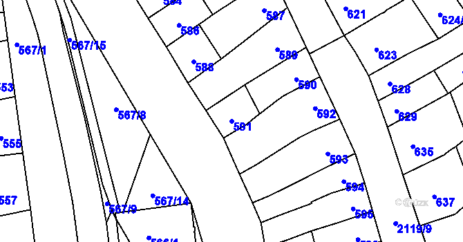 Parcela st. 591 v KÚ Šlapanice u Brna, Katastrální mapa