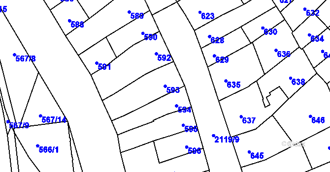 Parcela st. 593 v KÚ Šlapanice u Brna, Katastrální mapa