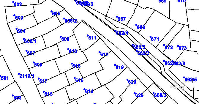 Parcela st. 612 v KÚ Šlapanice u Brna, Katastrální mapa