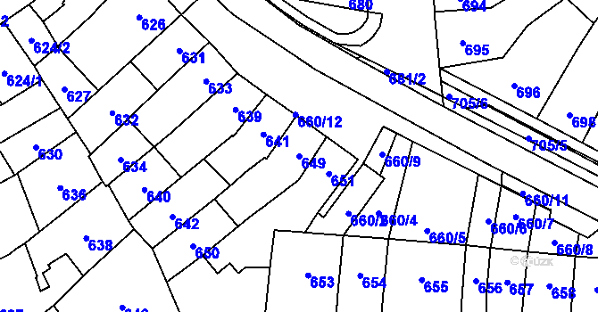 Parcela st. 649 v KÚ Šlapanice u Brna, Katastrální mapa