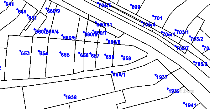 Parcela st. 658 v KÚ Šlapanice u Brna, Katastrální mapa