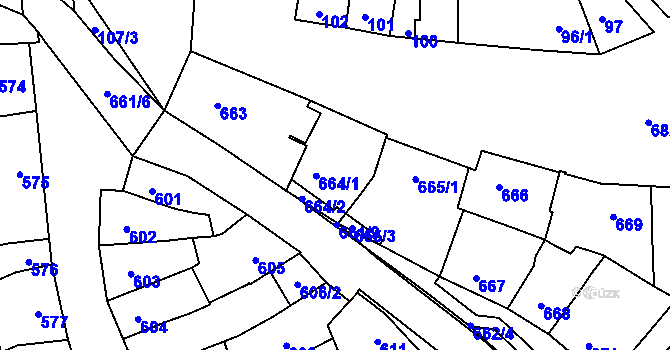 Parcela st. 664 v KÚ Šlapanice u Brna, Katastrální mapa