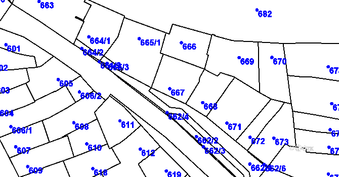 Parcela st. 667 v KÚ Šlapanice u Brna, Katastrální mapa