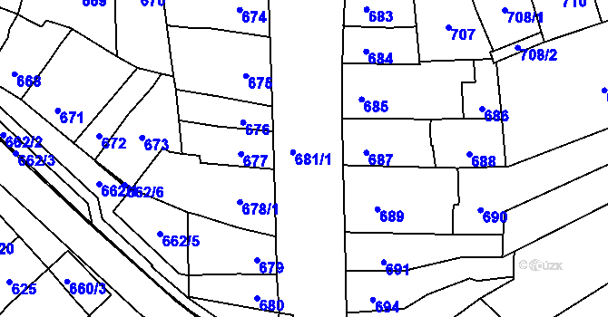 Parcela st. 681 v KÚ Šlapanice u Brna, Katastrální mapa